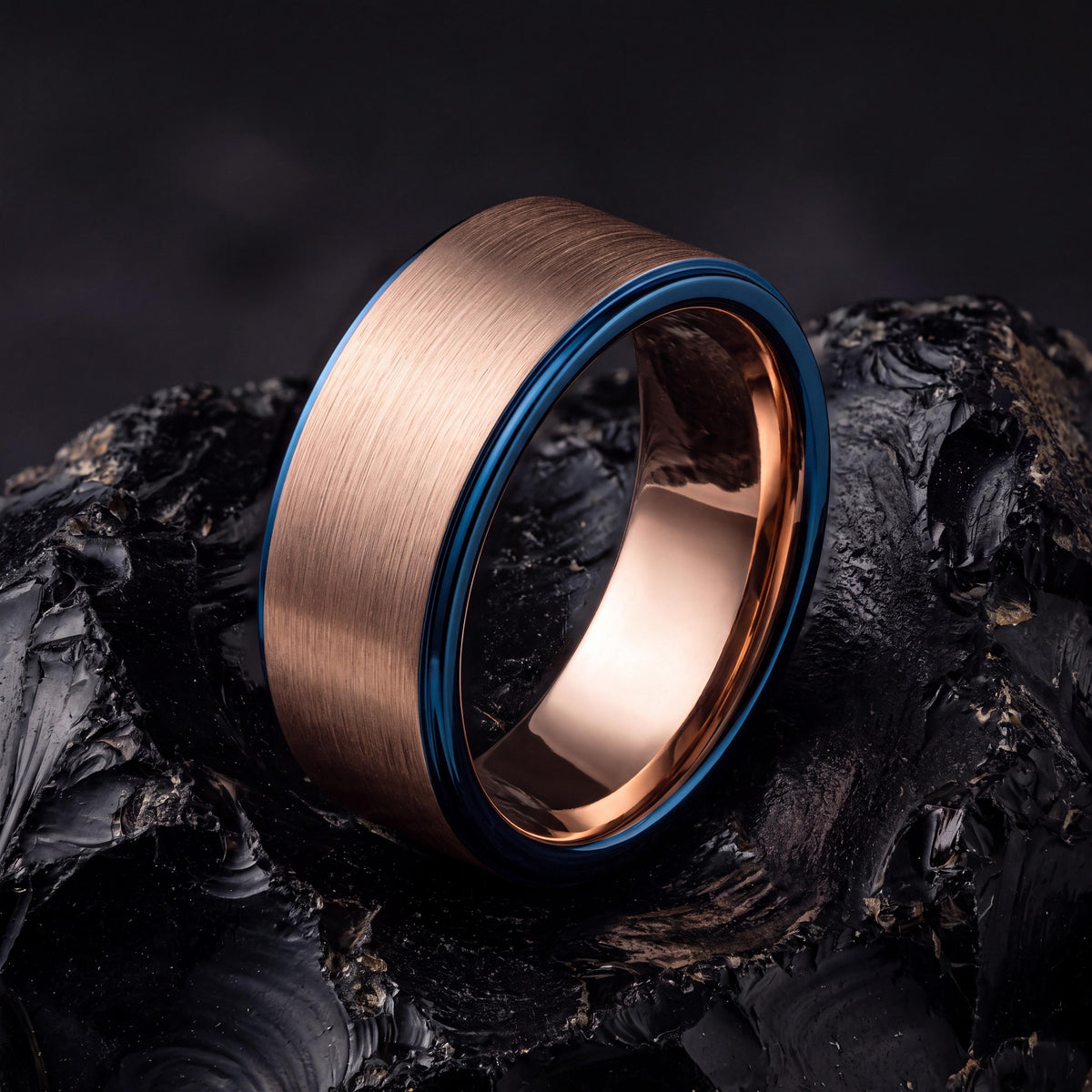 Tungsten Wedding Band,Mens Tungsten Wedding Band,Unique Wedding Bands,Mens 8Mm Two Tone Wedding Band,Rose Gold Engagement Ring,Royal Blue,10