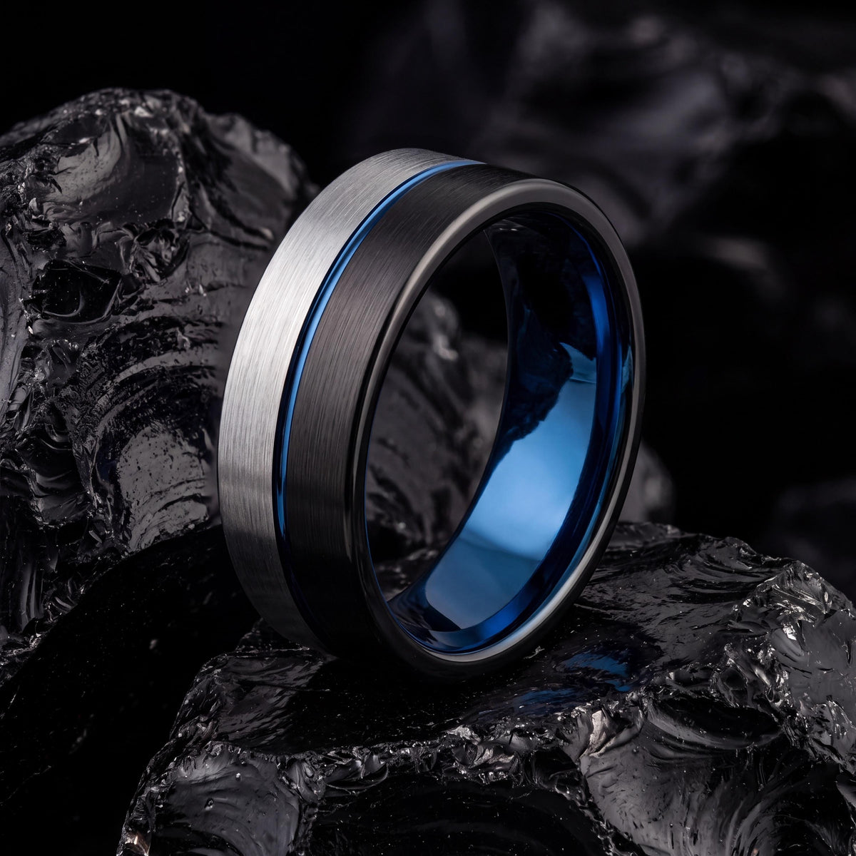 Wedding Bands,Tungsten Wedding Band,Wedding Band Set His and Hers,His and Hers Wedding Rings,Thick Silver Ring,Mens Black Rings,Blue Rings,8