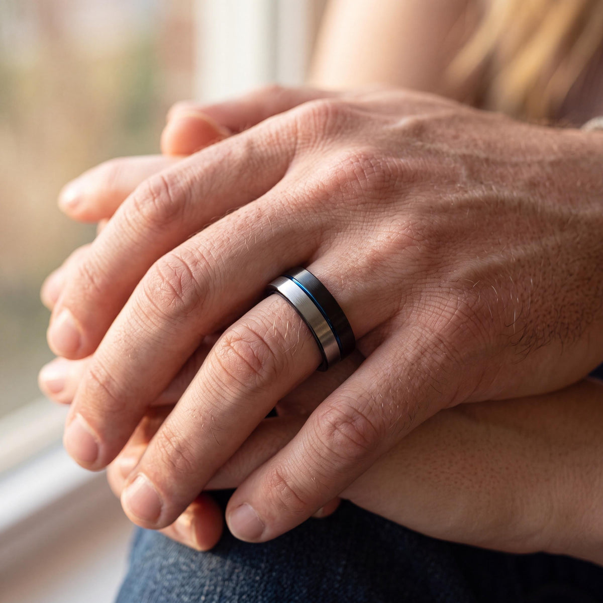 Wedding Bands,Tungsten Wedding Band,Wedding Band Set His and Hers,His and Hers Wedding Rings,Thick Silver Ring,Mens Black Rings,Blue Rings,8