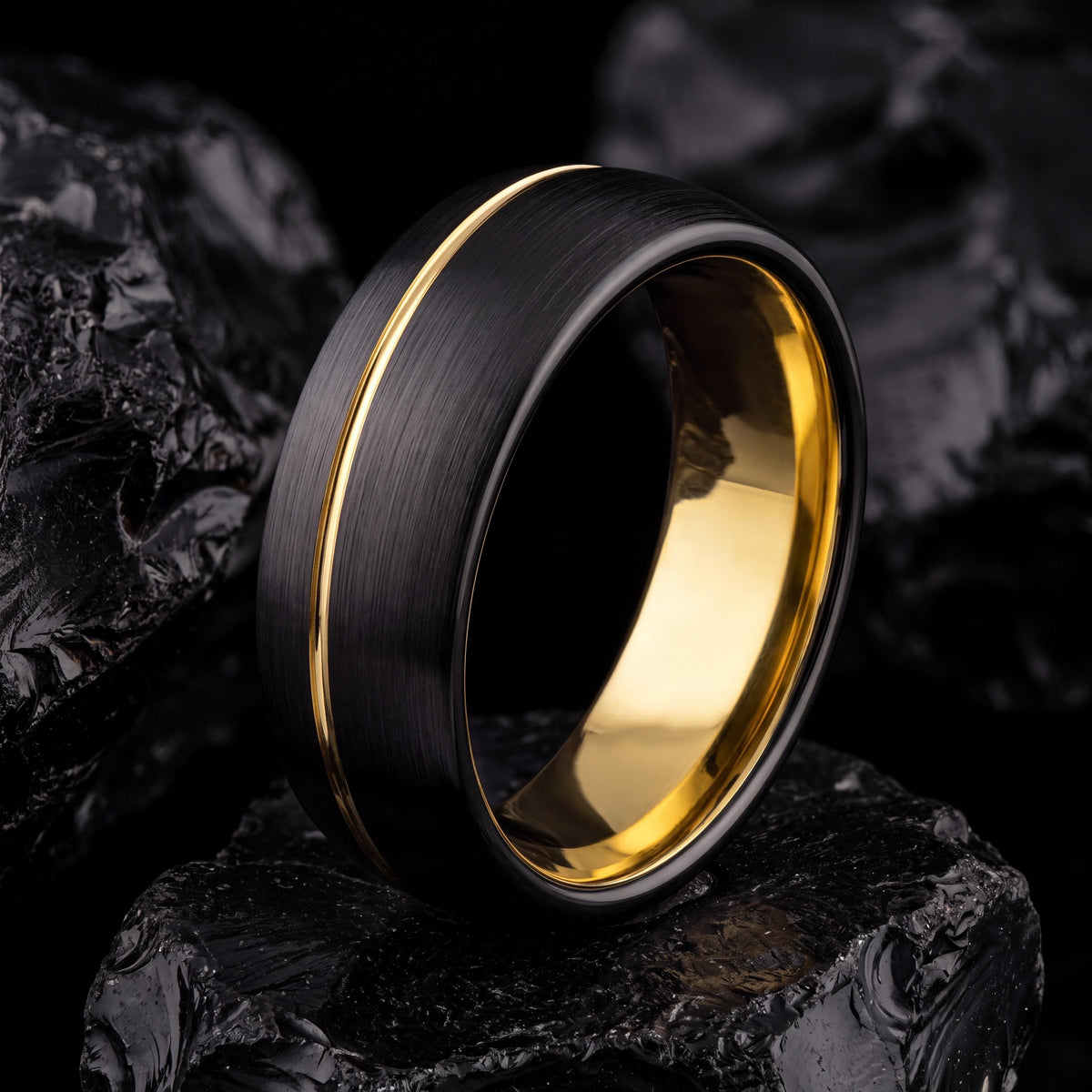 Black Gold mens wedding Band, Mens Black Tungsten Ring, Tungsten Carbide Ring, Anniversary Band, Unique Engagement Ring Gift for him,her