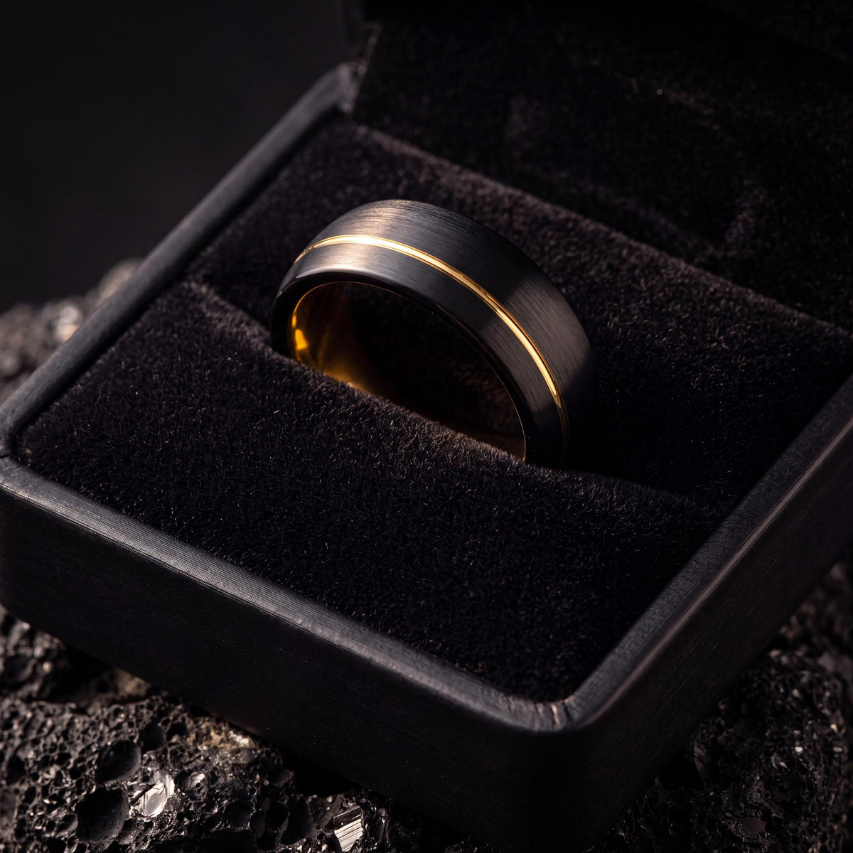 Black Gold mens wedding Band, Mens Black Tungsten Ring, Tungsten Carbide Ring, Anniversary Band, Unique Engagement Ring Gift for him,her