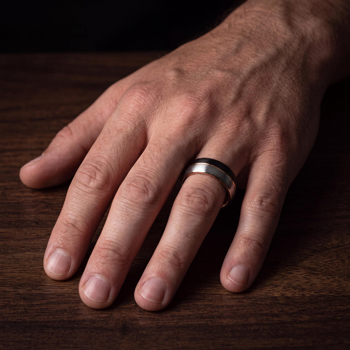 Tungsten Carbide Wedding Band Set, Black Silver Rose Gold, His and Hers