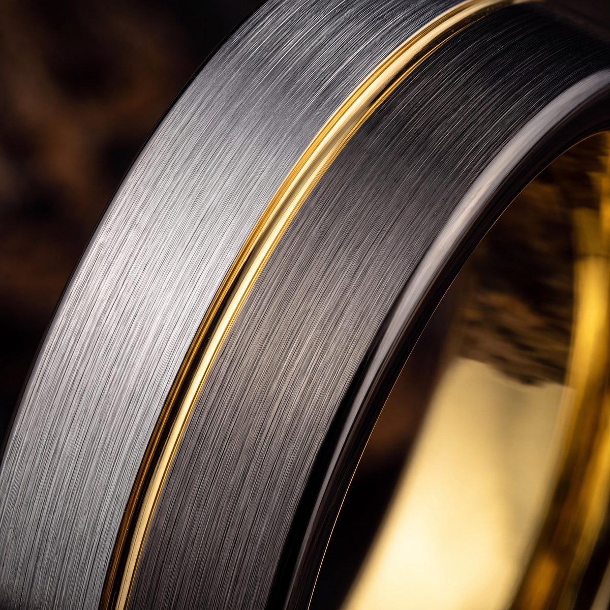 Tungsten Carbide Wedding Band, Gunmetal Silver with Yellow Gold, Comfort Fit