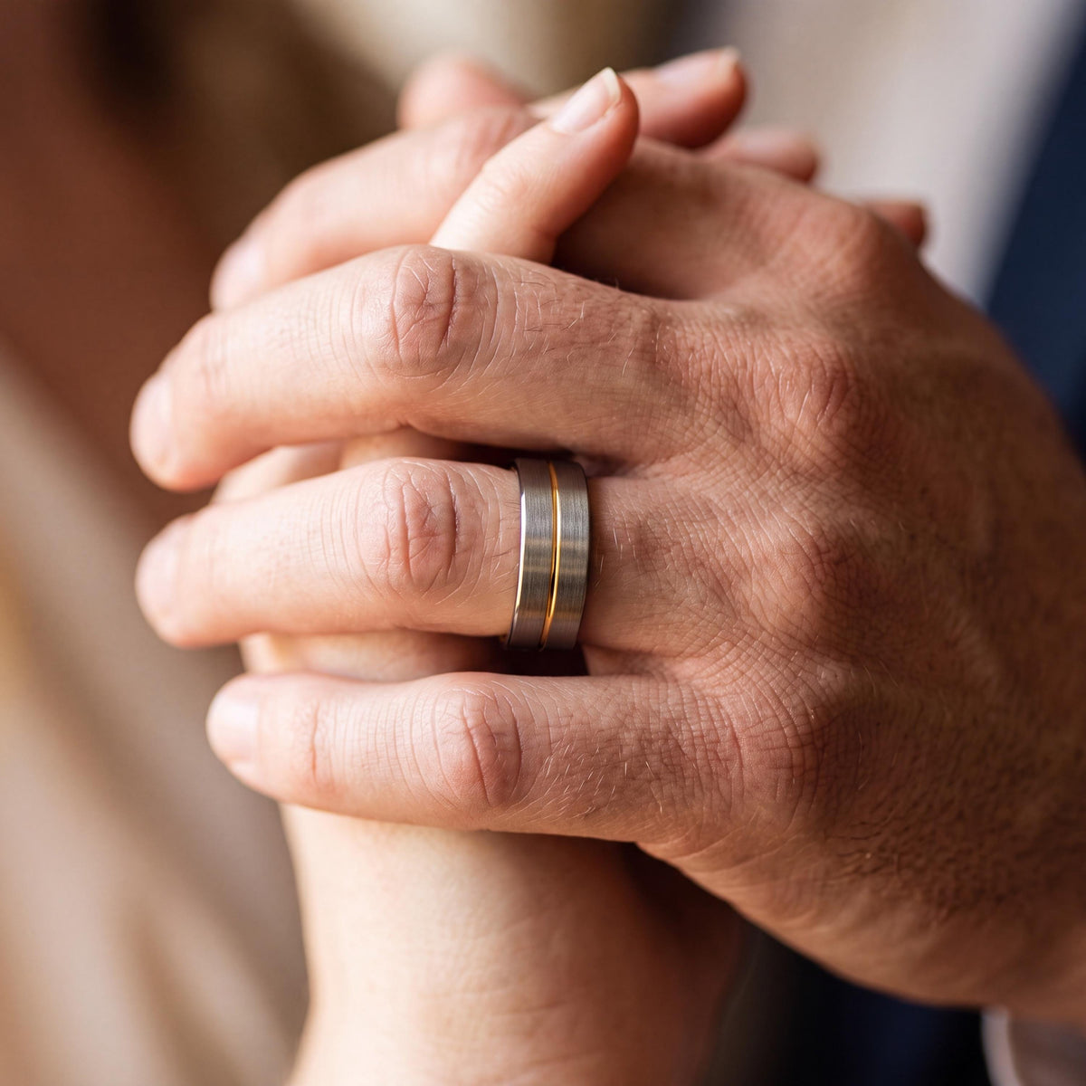 Mens Tungsten Wedding Band, Gunmetal Silver with 18k Yellow Gold