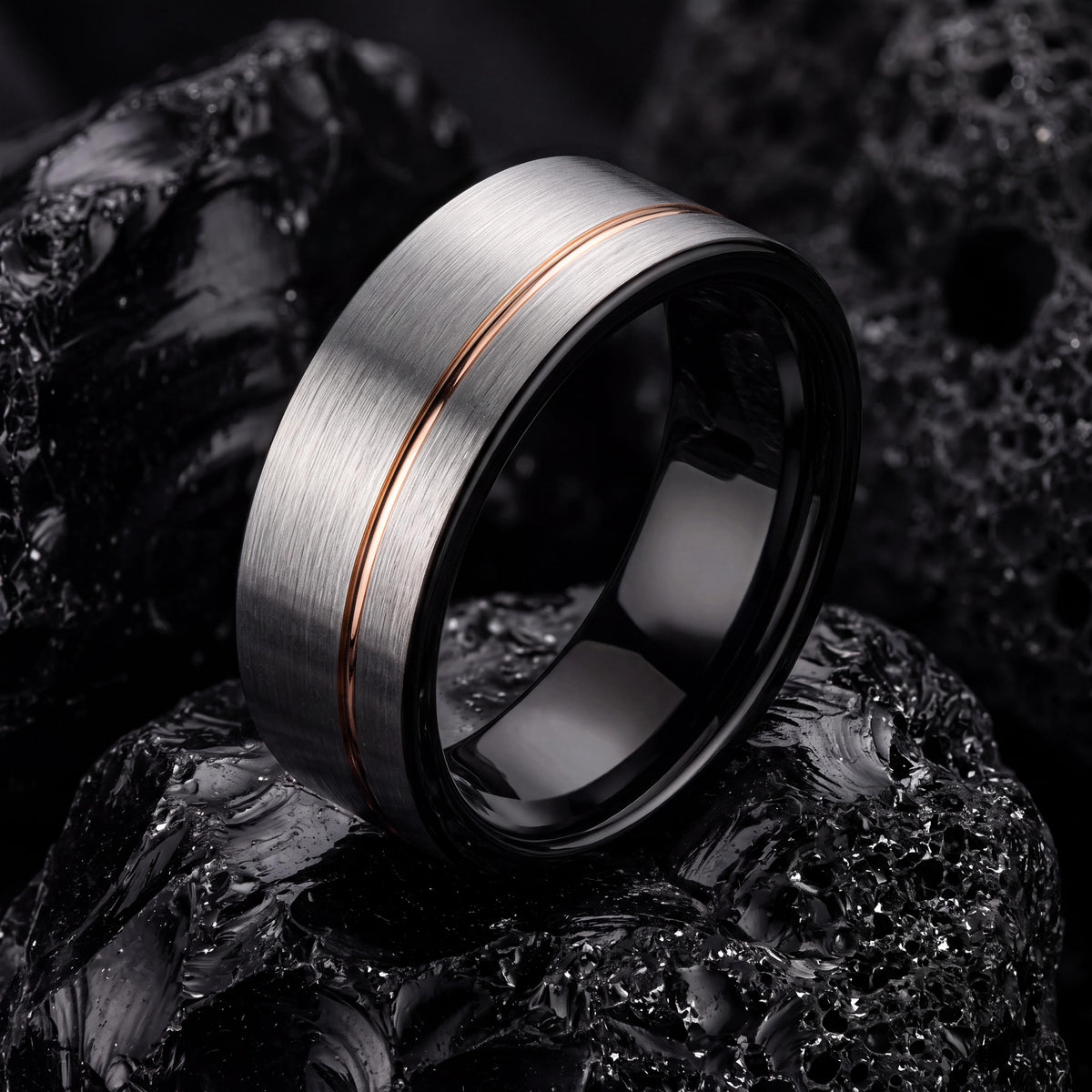 Mens Wedding Ring Silver | Black Engagement Ring | Personalized Gifts For Women | Boyfriend Birthday Gift | Christmas Gifts For Dad