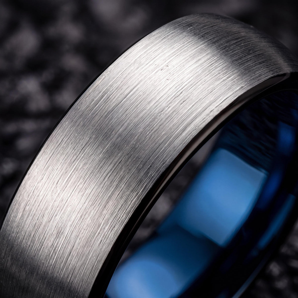 Textured Tungsten Wedding Band, Silver Ring, Blue Interior