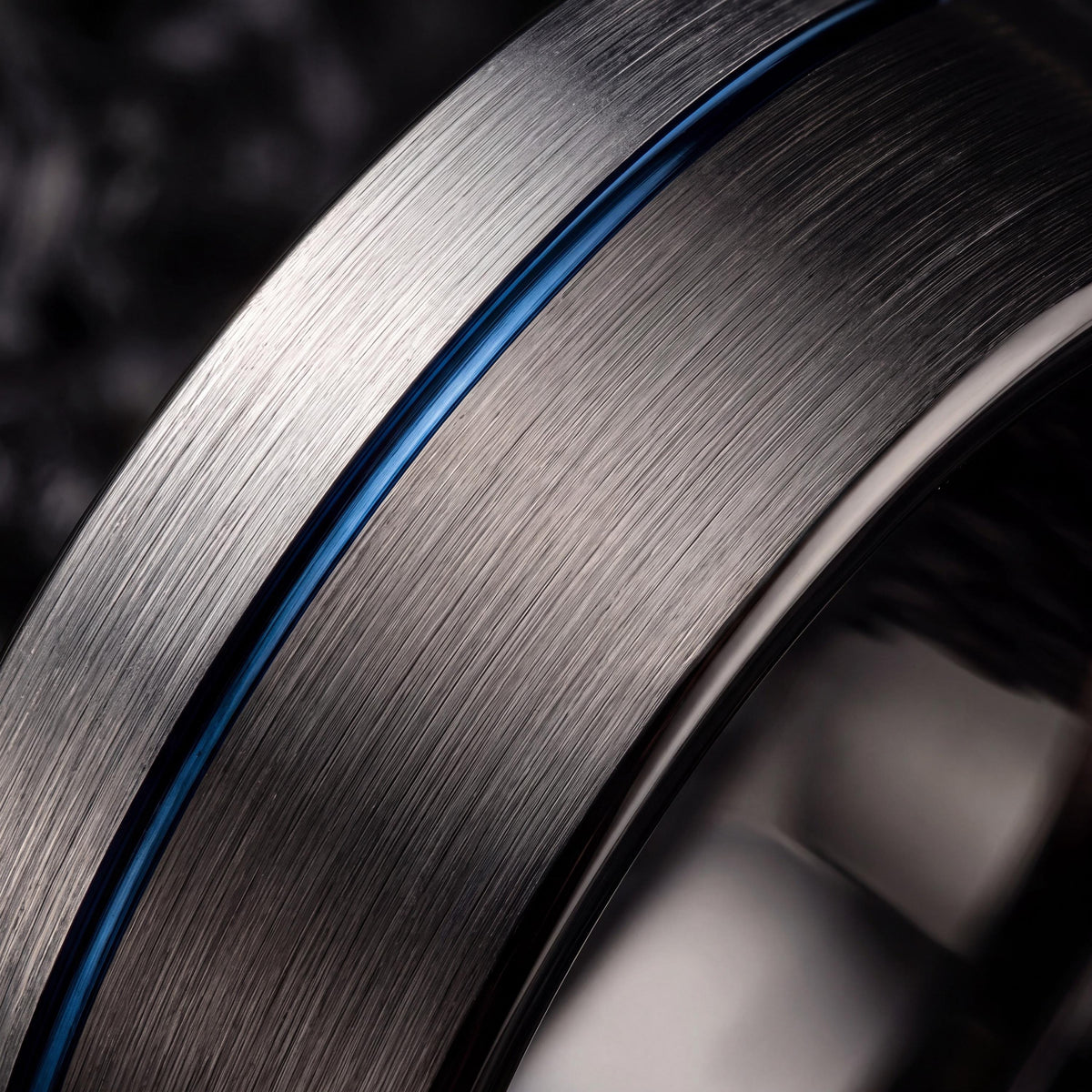 Gunmetal Tungsten Wedding Band Set, Blue Accent Line, Matching Rings