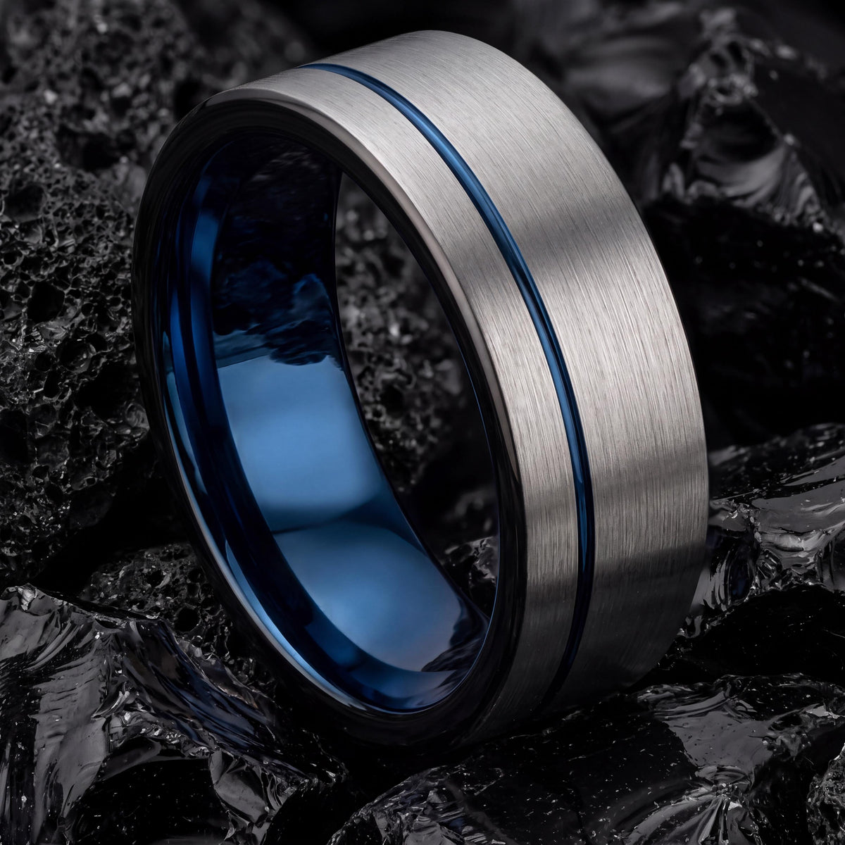 Mens Wedding Band,Mens Tungsten Wedding Band,Unique Mens Wedding Band,Couples Wedding Rings,Mens Silver Ring,Black Wedding Ring,Blue Rings,8