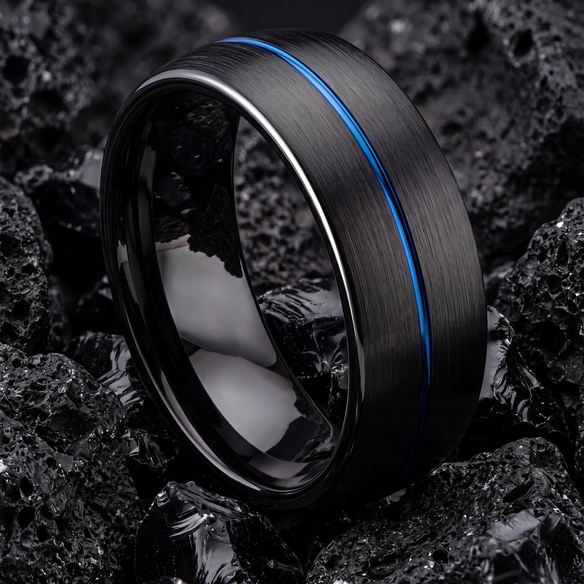 Tungsten Wedding Band,Mens Tungsten Wedding Band,Curved Wedding Band,Narrow Comfort Fit Wedding Band,Mens Wedding Band Black,Blue Jewelry,10