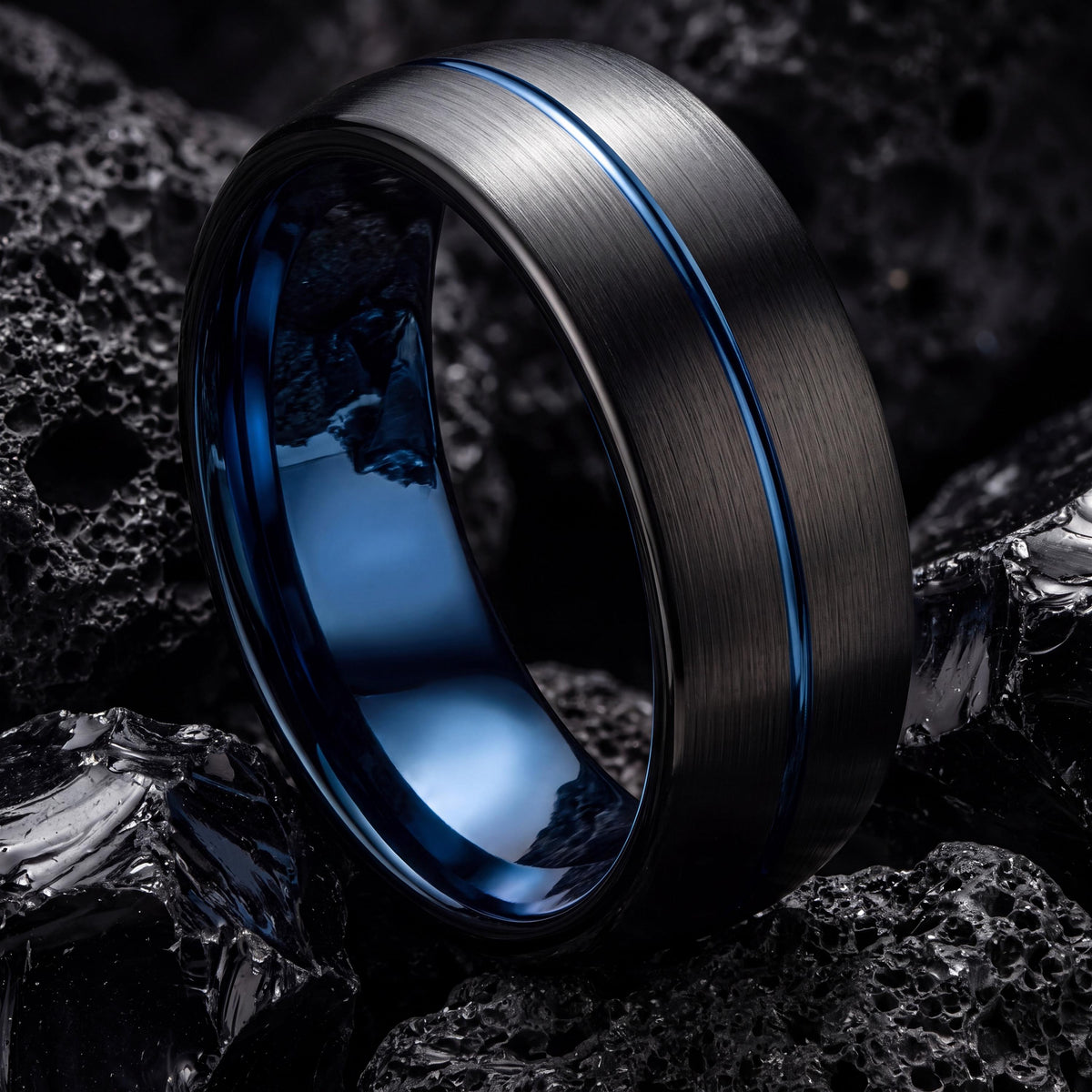 Tungsten Wedding Band,Mens Wedding Band Tungsten,Unique Wedding Band,Wedding Ring Set His and Hers Unique,Mens Black Rings,Blue Wedding Ring