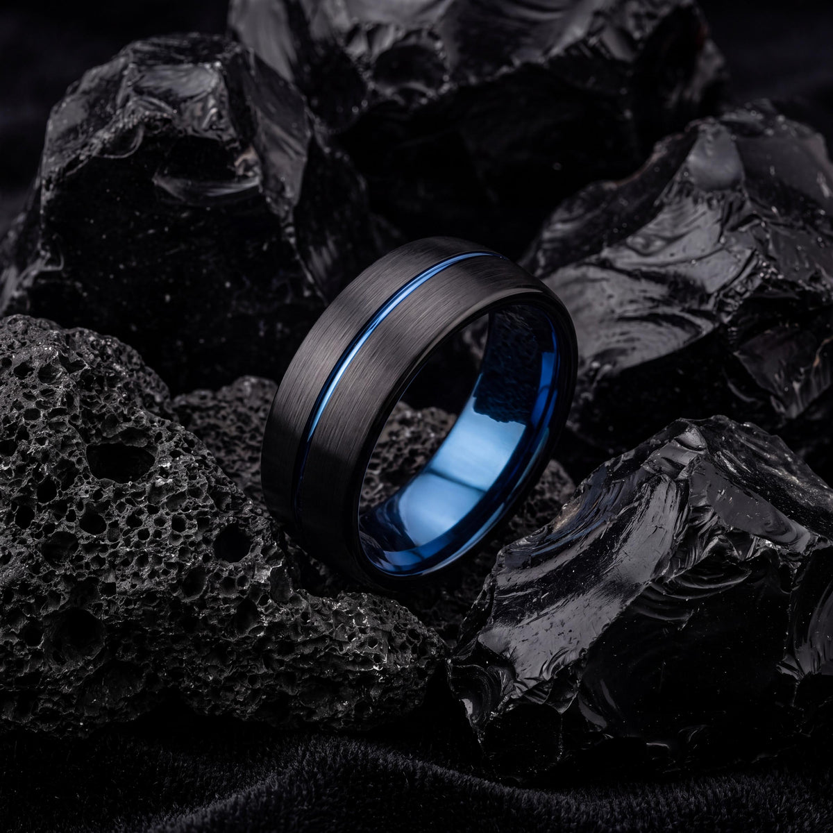 Tungsten Wedding Band,Mens Wedding Band Tungsten,Unique Wedding Band,Wedding Ring Set His and Hers Unique,Mens Black Rings,Blue Wedding Ring