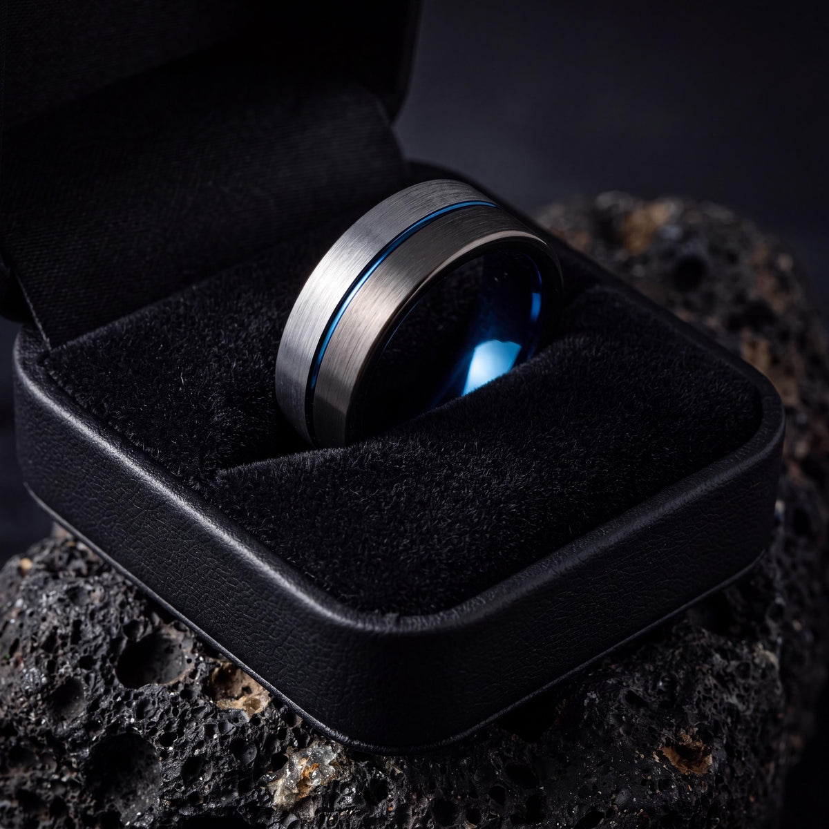Wedding Bands,Tungsten Wedding Band,Unique Wedding Bands,Minimalist Wedding,Male Wedding Band Gunmetal 6mm,Silver Chunky Ring,Mens Blue Ring