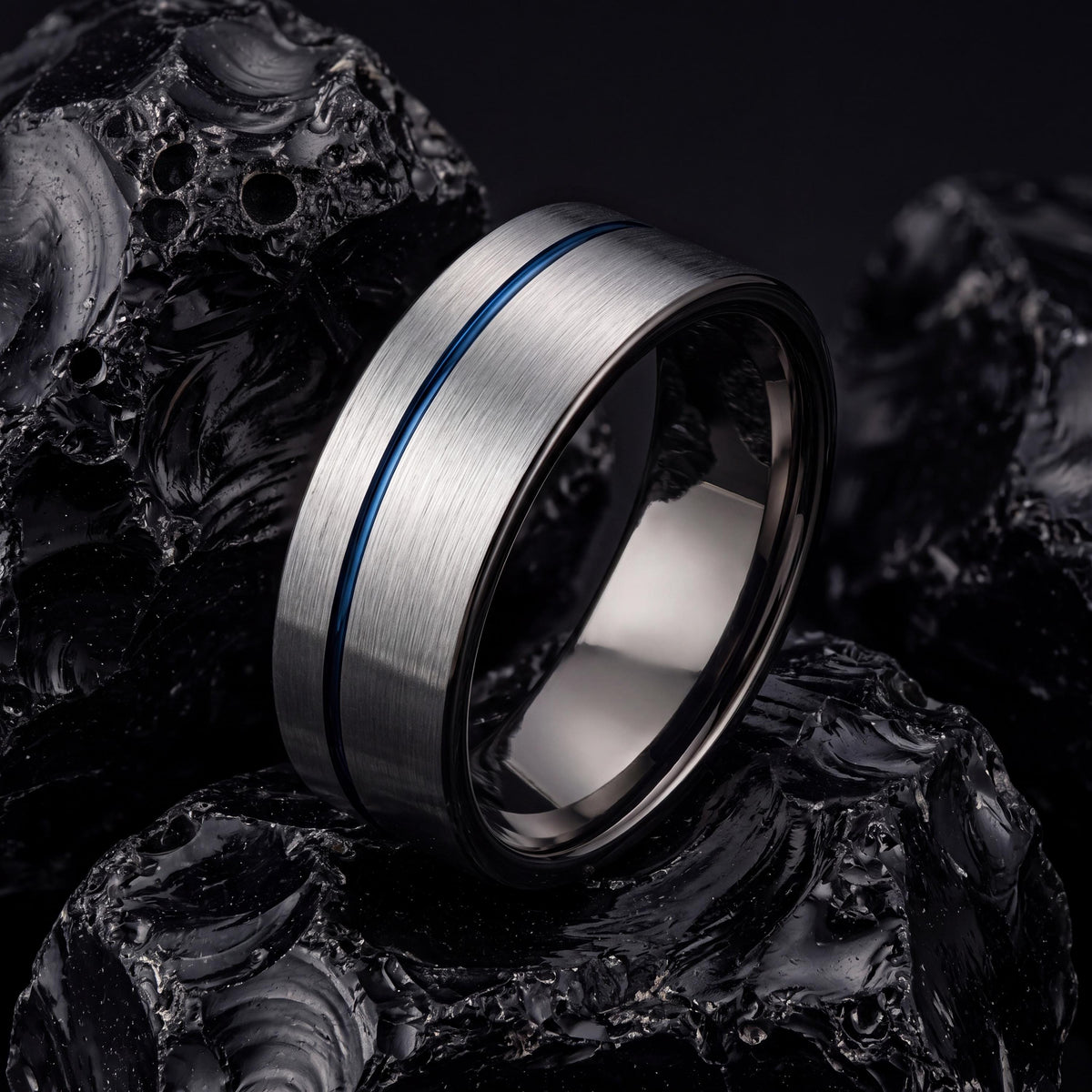Wedding Band,Mens Wedding Band Tungsten,Mens Wedding Bands,Wedding Band Tungsten Carbide,Gunmetal Men Wedding Band,Silver Mens Rings,Blue,10