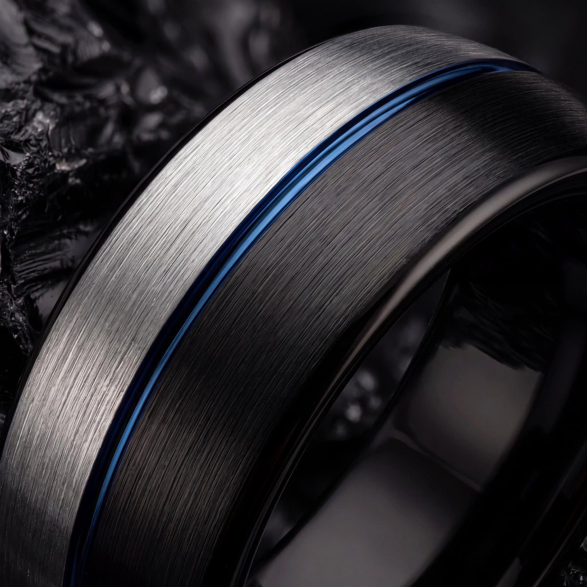 Mens Tungsten Wedding Band,Matching Wedding Bands His And Hers,Two Tone Wedding Band Set,Smooth Silver Ring,Black Rings,Dusty Blue Wedding,1