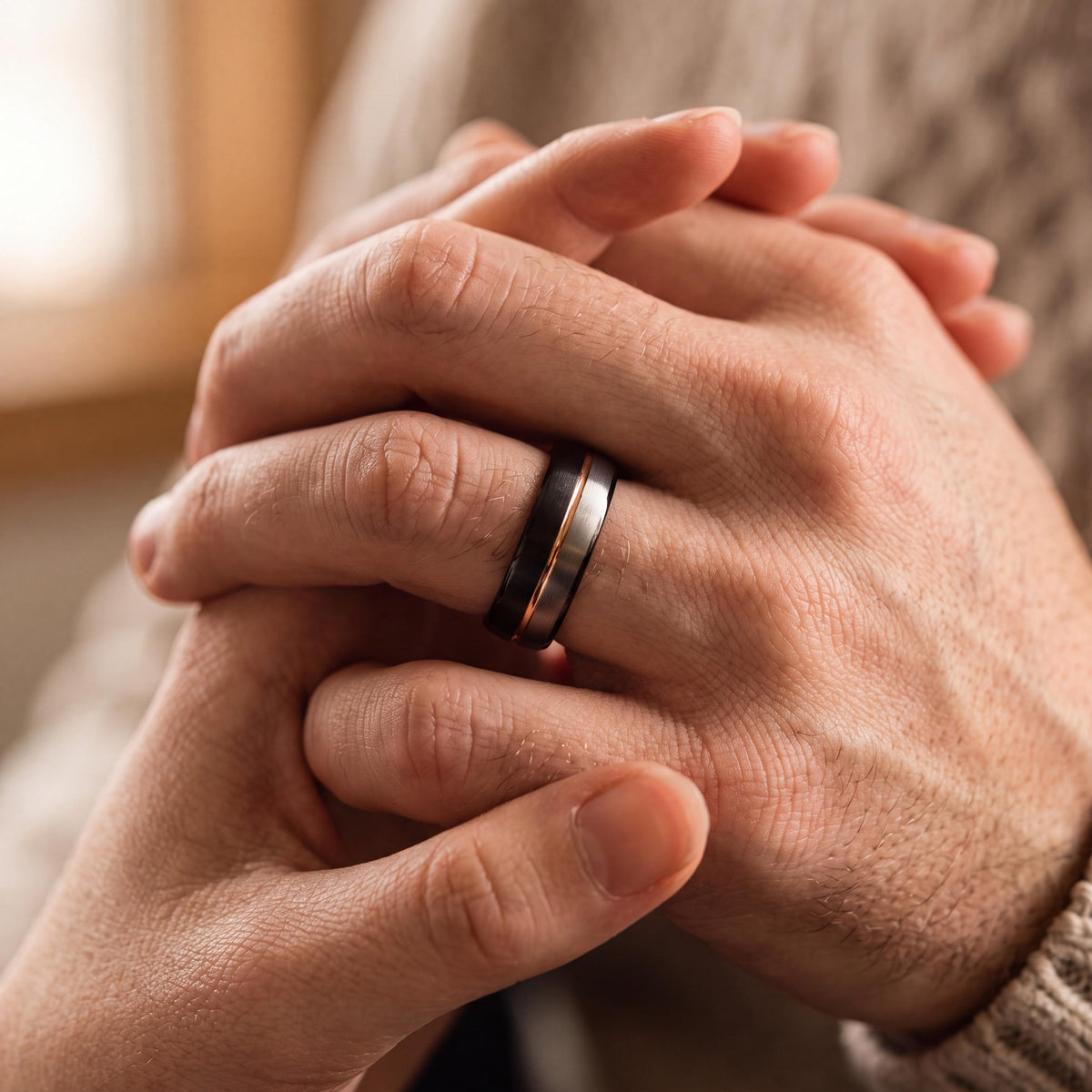 His And Hers Wedding Rings,Rose Gold And Black Tungsten Wedding Band,Silver Jewelry,Female Rose Gold Wedding Band,Black Wedding Band Women,1