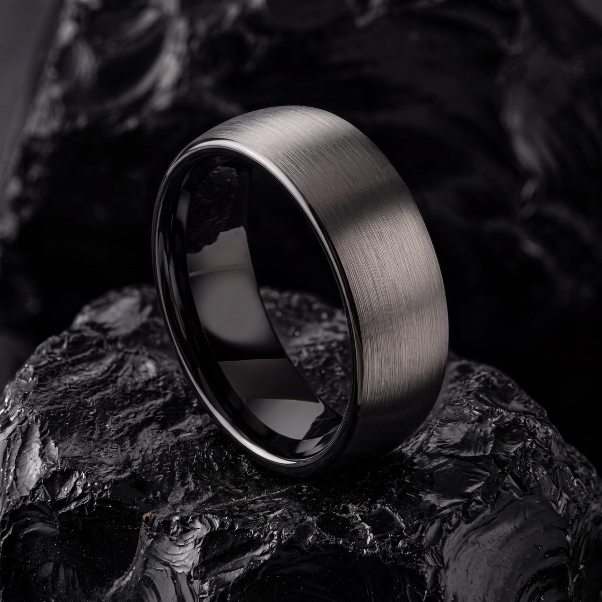 Wedding Band,Mens Tungsten Wedding Band,Matching Wedding Bands His and Hers,Female Wedding Ring,Male Wedding Band Gunmetal 6mm,Black Metal,8