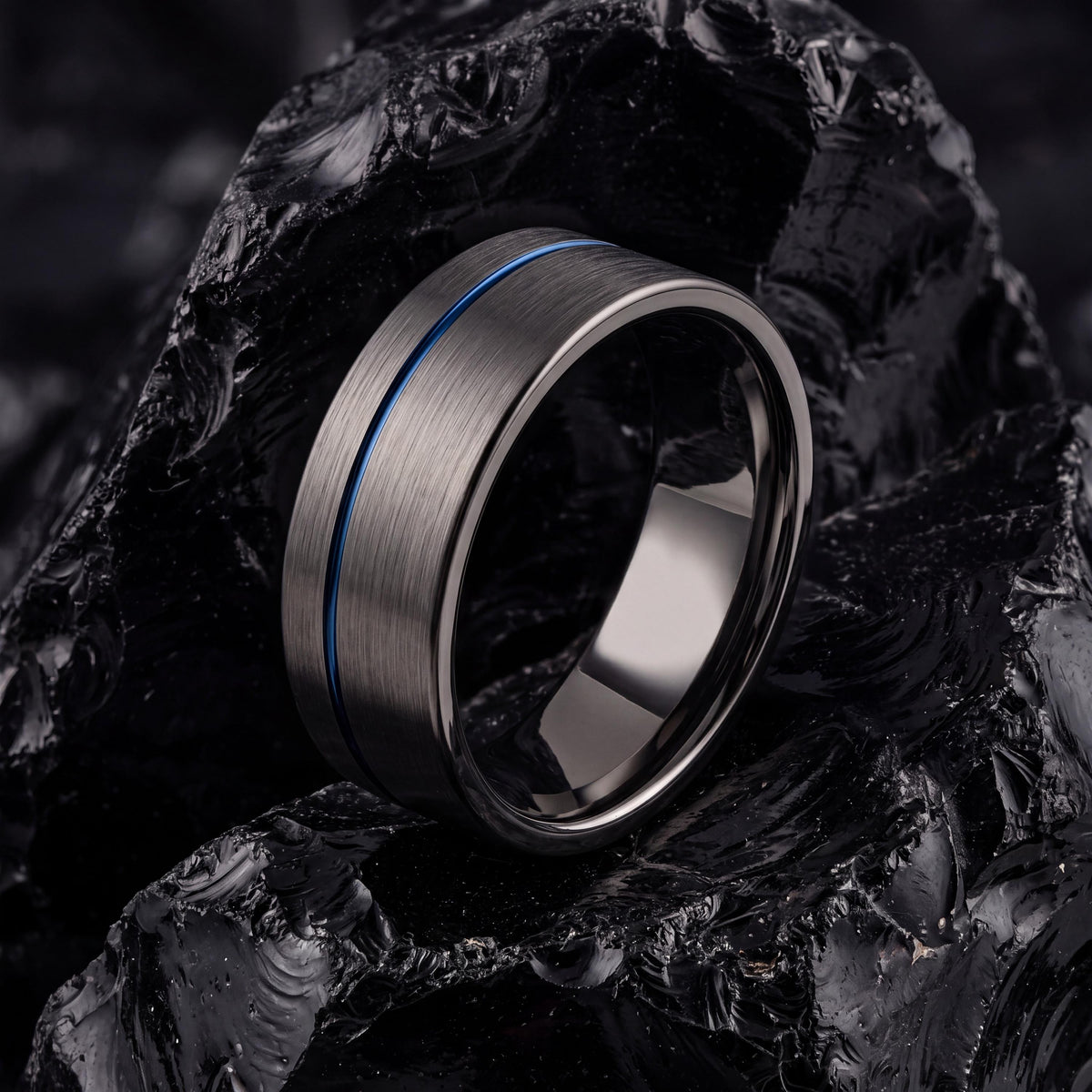 Mens Wedding Band,Mens Tungsten Wedding Band,Unique Wedding Bands,Womens Comfort Fit Wedding Band,Male Wedding Band Gunmetal 6mm,Blue Ring,8