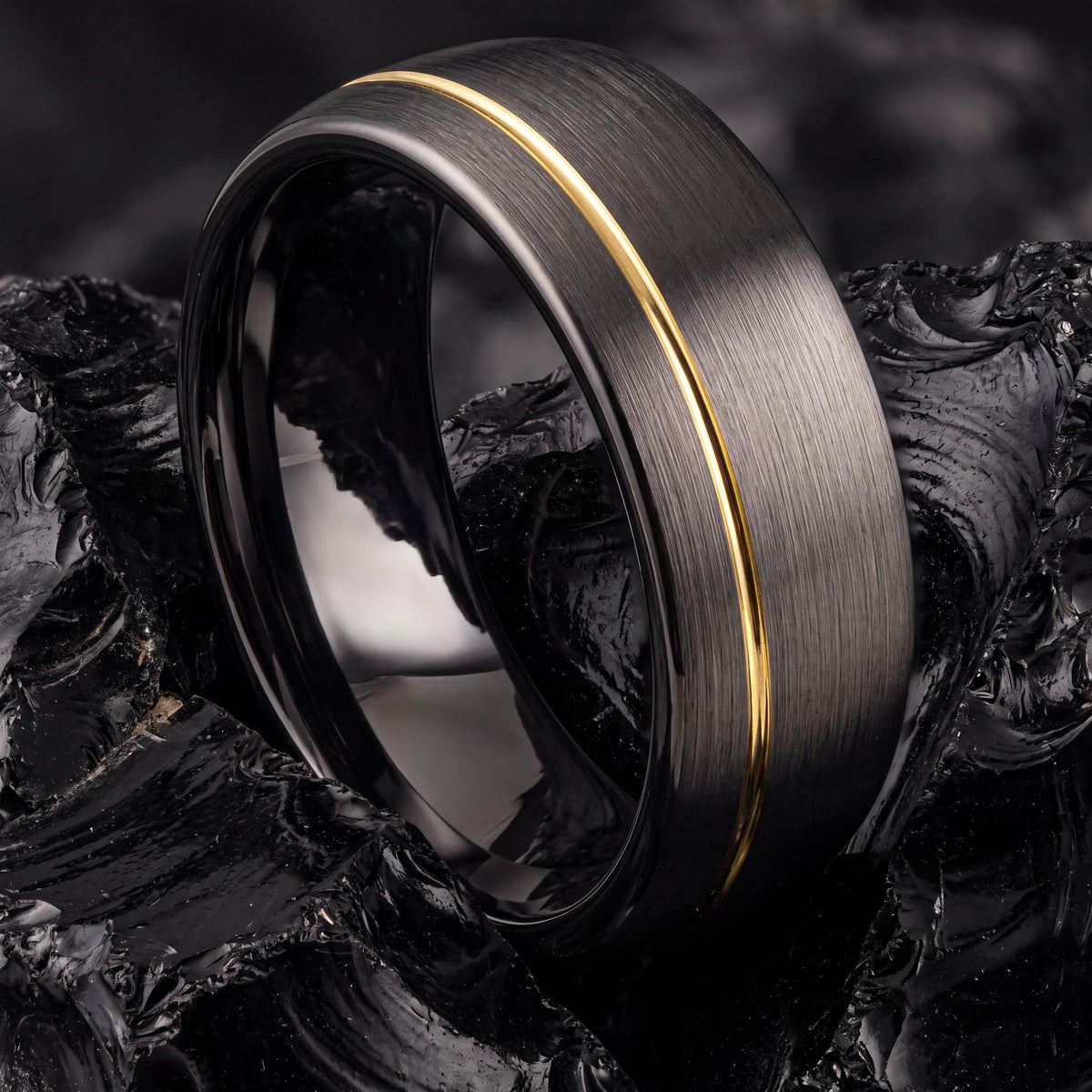 Mens Wedding Band,Mens Tungsten Wedding Band,Matching Wedding Bands,25Th Wedding Anniversary Ring,Gunmetal Men Wedding Band,18K Gold Rings,8