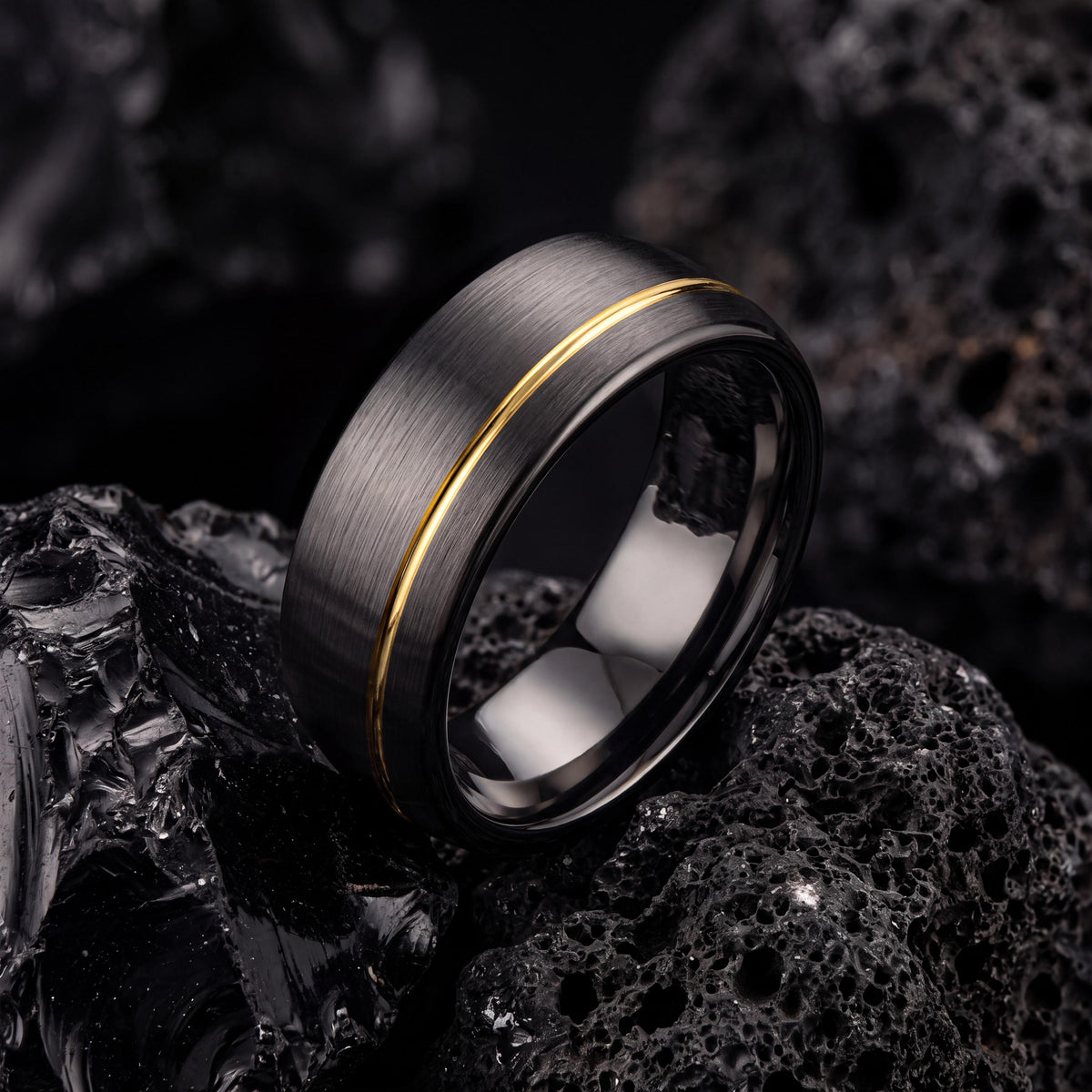 Mens Wedding Band,Mens Tungsten Wedding Band,Matching Wedding Bands,25Th Wedding Anniversary Ring,Gunmetal Men Wedding Band,18K Gold Rings,8