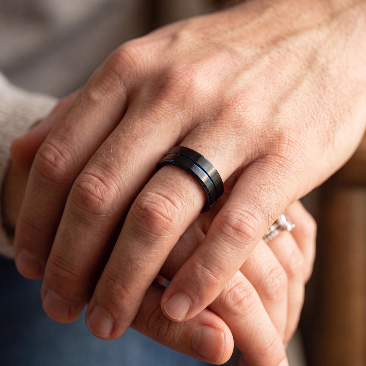 Wedding Band,Mens Tungsten Wedding Band,Wedding Rings,Two Tone Wedding Band Set,Black Embellished,Thin Blue Line,For,Gifts,Anniversary,First