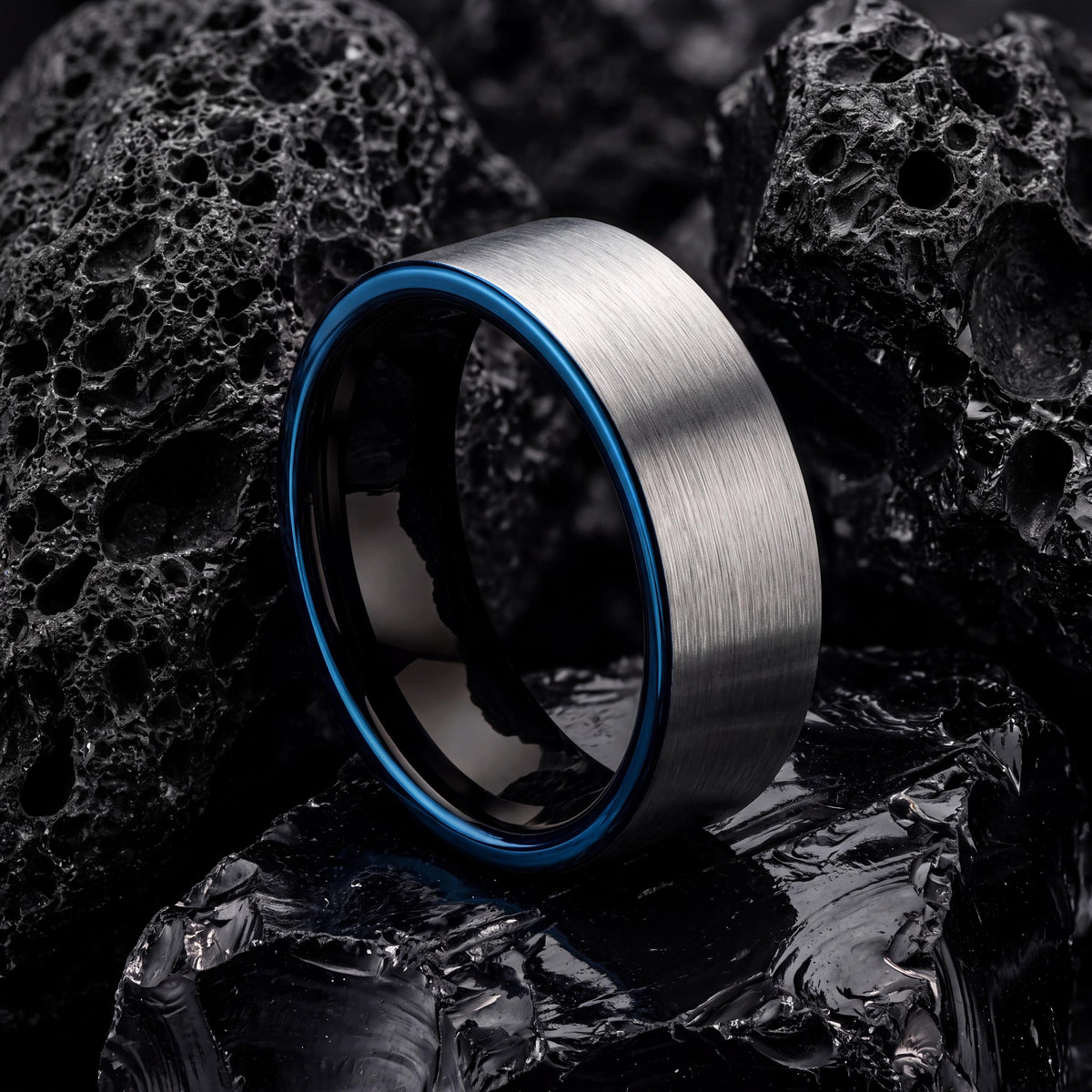 Wedding Band,Tungsten Wedding Band,Unique Mens Wedding Band,Wedding Ring Set Women,Silver Stacking Rings,Men Wedding Ring Black,Blue Ring,10