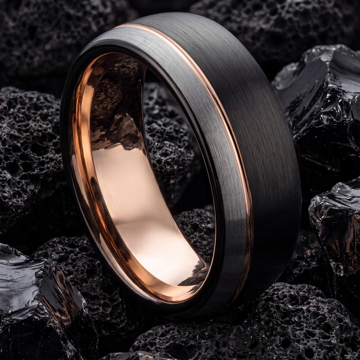 Wedding Bands Set,4Mm Wedding Band,Black Rose Gold Wedding Band Tungsten,Silver Chunky Rings,Rose Gold Engagement Ring,Newly Wed Gifts Black