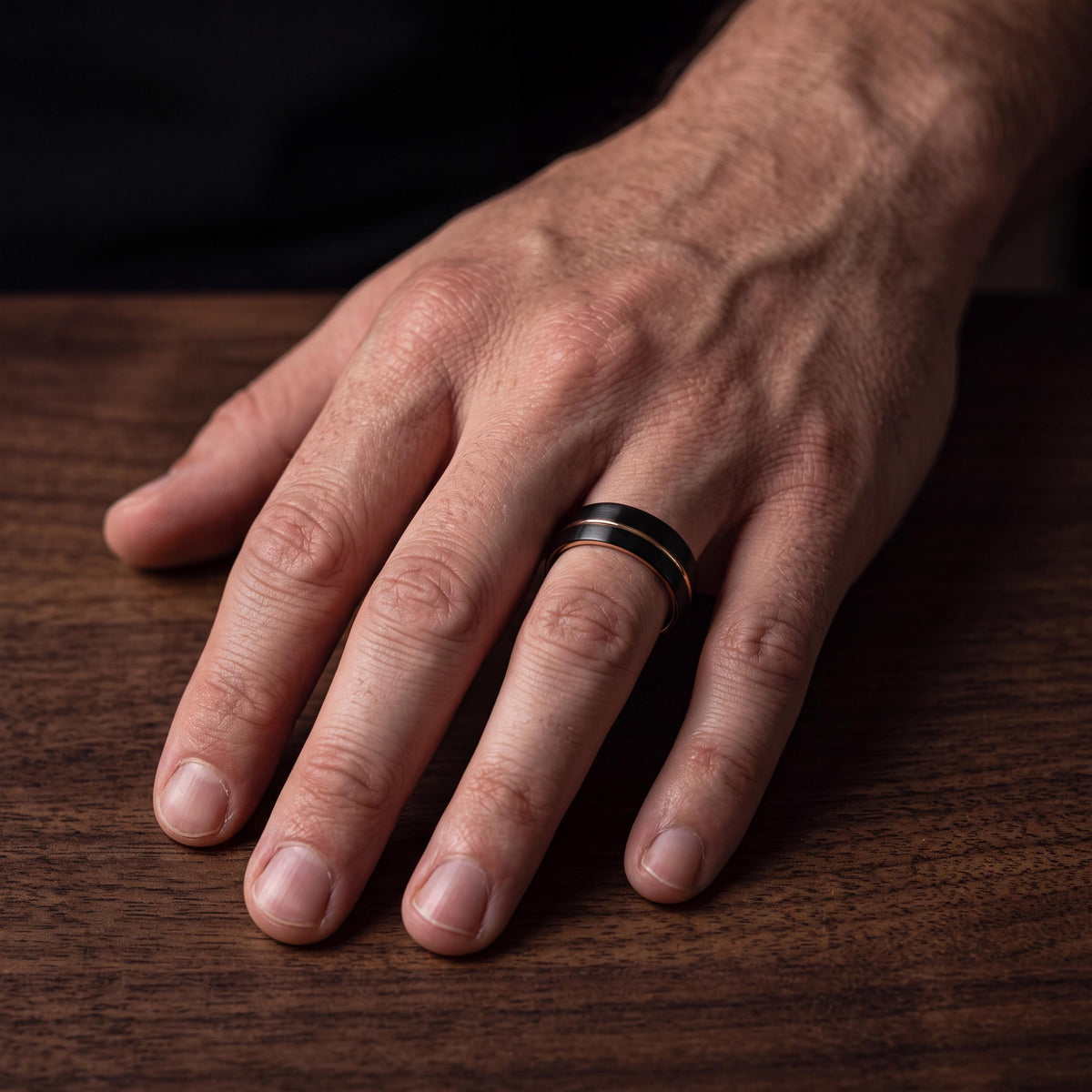 Mens Wedding Band, Black Rose Gold Tungsten Ring, 8mm Dome Edge, Jewelry, Custom, Personalized, Minimalist, Handmade, Gift for Him