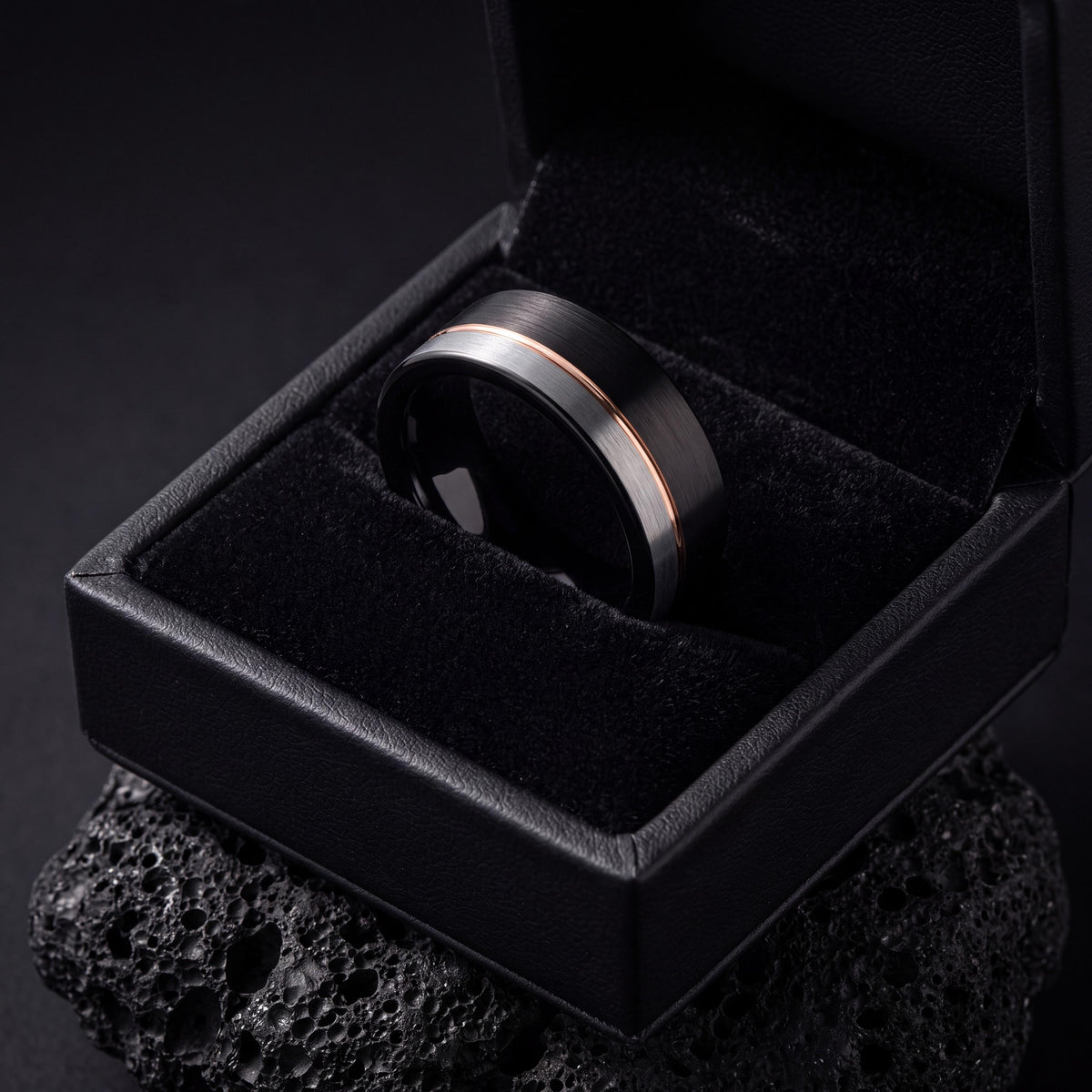Wedding Band Men,Womens Wedding Ring,Rose Gold and Black Tungsten Wedding Band,Silver Couples Rings,Rose Gold Ring,Mens Wedding Band Black,8
