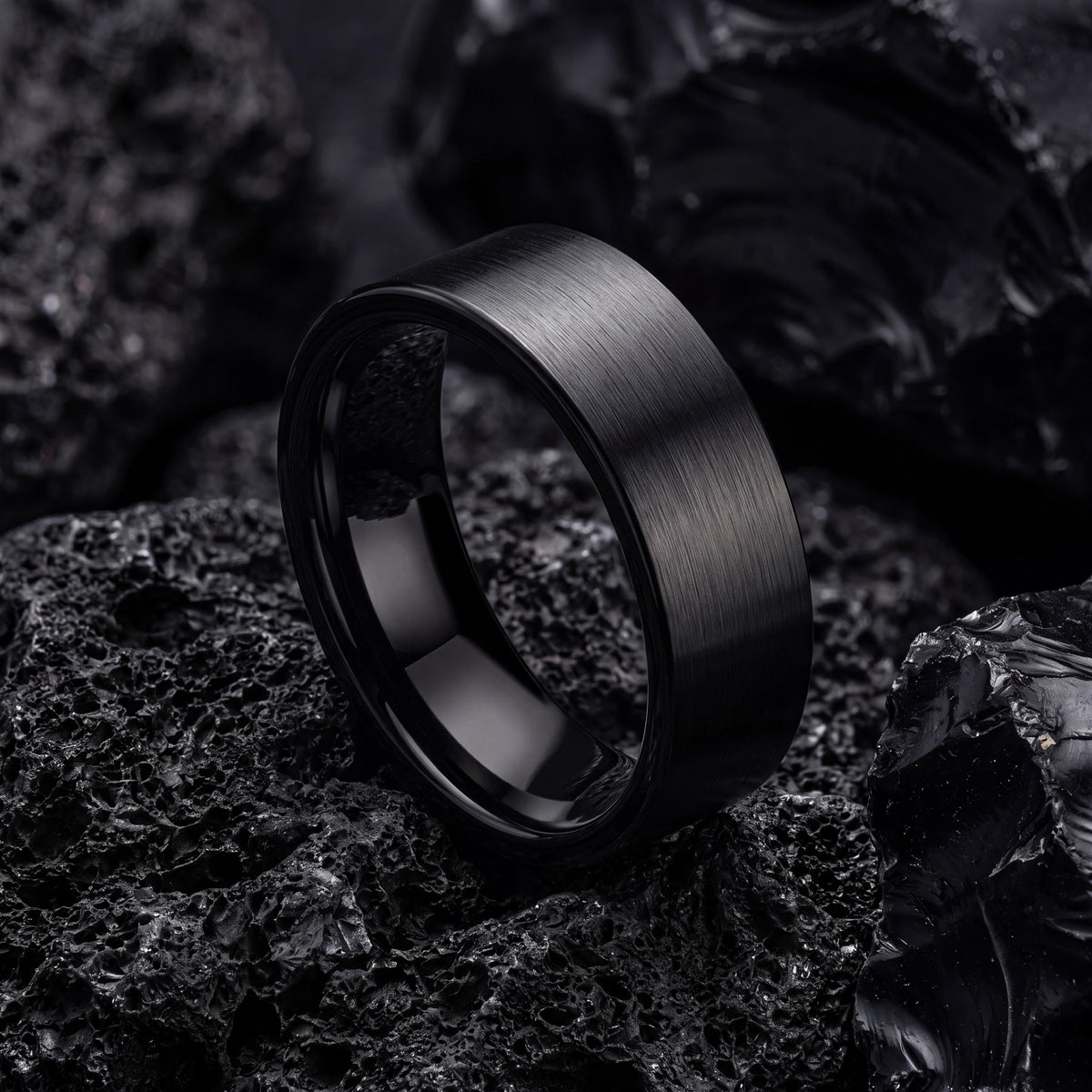 Flat Cut Tungsten Ring, Black Wedding Band Tungsten Ring, Anniversary Matching Ring, Birthday Gift For Him, Gifts For Women, Christmas Gift