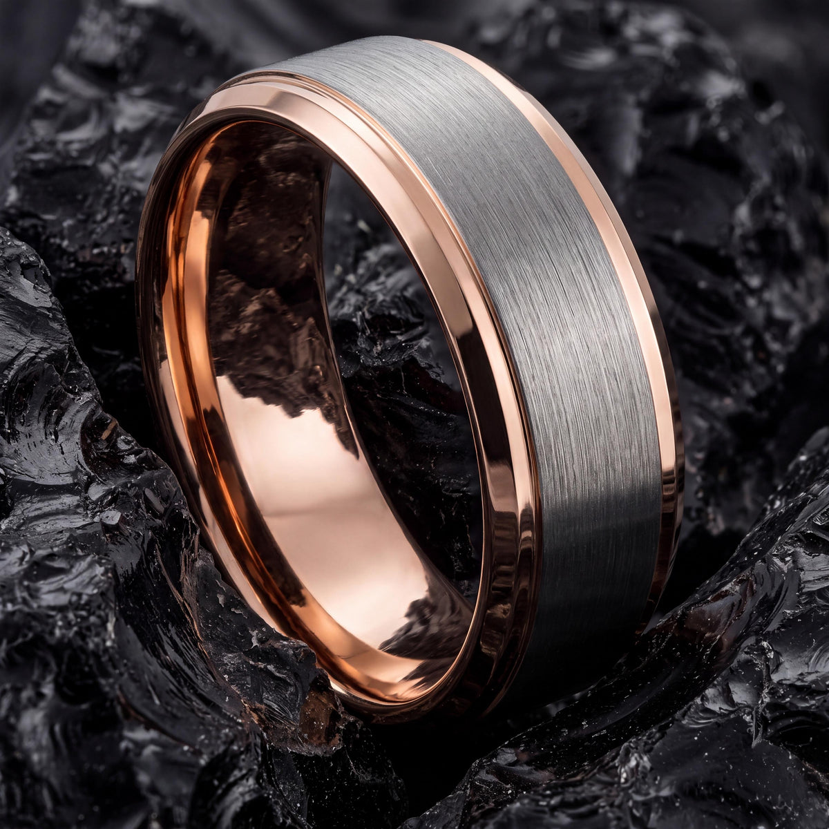 Silver Rose Wedding Ring, Mens Wedding Band, Tungsten Wedding Ring, Mens Engagement Ring, Unique Gift for men, Women, Wedding Bands Women