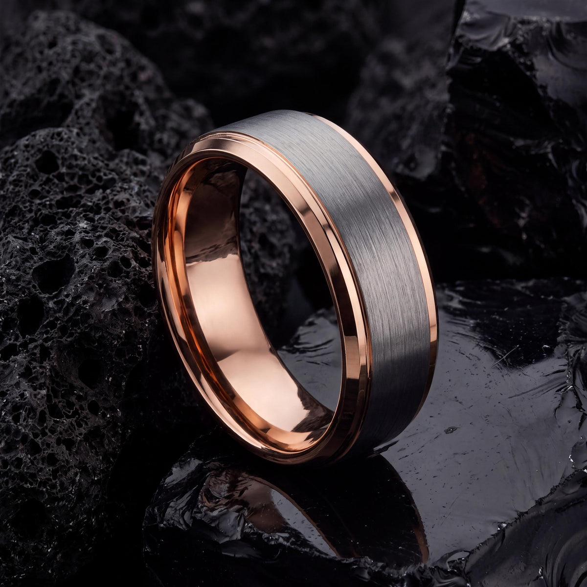 Silver Rose Wedding Ring, Mens Wedding Band, Tungsten Wedding Ring, Mens Engagement Ring, Unique Gift for men, Women, Wedding Bands Women