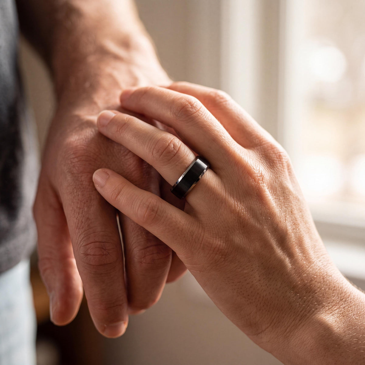 Mens Ring, Black Silver Tungsten Wedding Band, 6mm Beveled Edge, Jewelry, Custom, Personalized, Minimalist, Handmade, Gift for Boyfriend