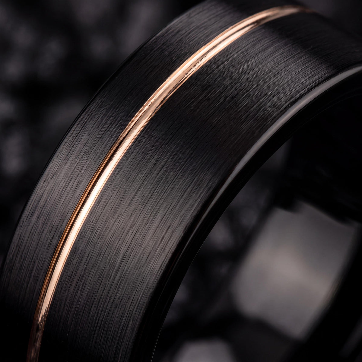 Scratch Proof Comfort Fit Mens Wedding Band, Black Rose Gold Tungsten Ring, 8mm Flat, Custom Engraved, Personalized, Gift for Him