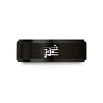 personalized rings for couples – black tungsten music staff wedding band