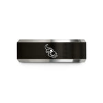 engraved rings for couples – black & grey tungsten cow skull wedding band