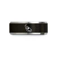 engraved rings for couples – black & grey tungsten cow skull wedding band