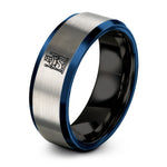 tungsten rings for men – black & blue & grey tungsten the emperor ring