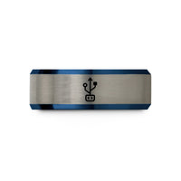 unique presents for couples – blue & grey tungsten usb symbol wedding band