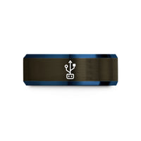 personalized presents for her – gunmetal & blue tungsten usb symbol wedding band