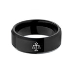tungsten wedding band men – black tungsten balance scale star wedding band