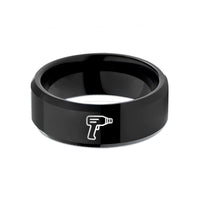 engraved rings for couples – black tungsten heat gun wedding band