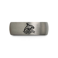 custom rings for couples – black & silver tungsten orca fin waves wedding band