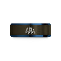 personalized presents for couples – gunmetal & blue tungsten charles bridge wedding band