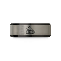 custom wedding band men – black & silver tungsten hatchet log rope wedding band