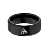 personalized rings for her – black tungsten hatchet log rope wedding band