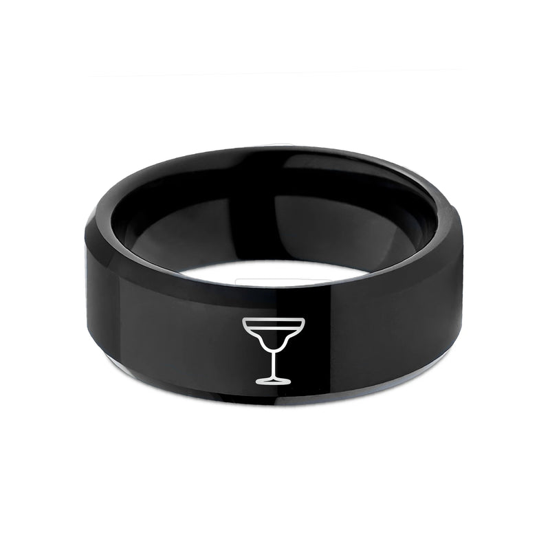 Margarita Glass – Tungsten Wedding Band, 8 mm, Black Comfort-Fit Women