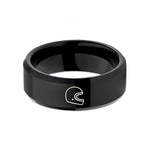 personalized rings for men – black tungsten openface helmet wedding band