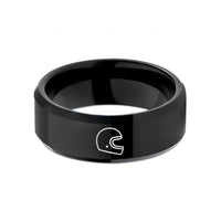 personalized rings for men – black tungsten openface helmet wedding band