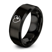 couples matching rings set – black tungsten tail paw ring