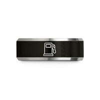 engraved bands for men – black & gray tungsten gas pump wedding band